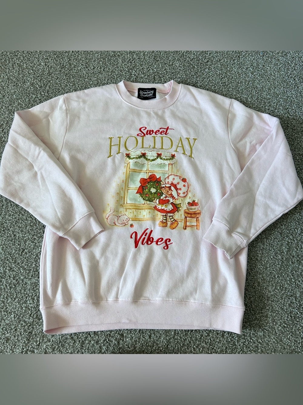Strawberry Shortcake Sweet Holiday Vibes Pink Graphic Sweatshirt Christmas
